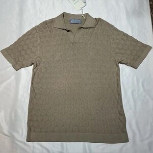 NWT  Free Planet Mens X-Large Crochet Knit Sweater Polo Shirt Ribbed Geo Pattern